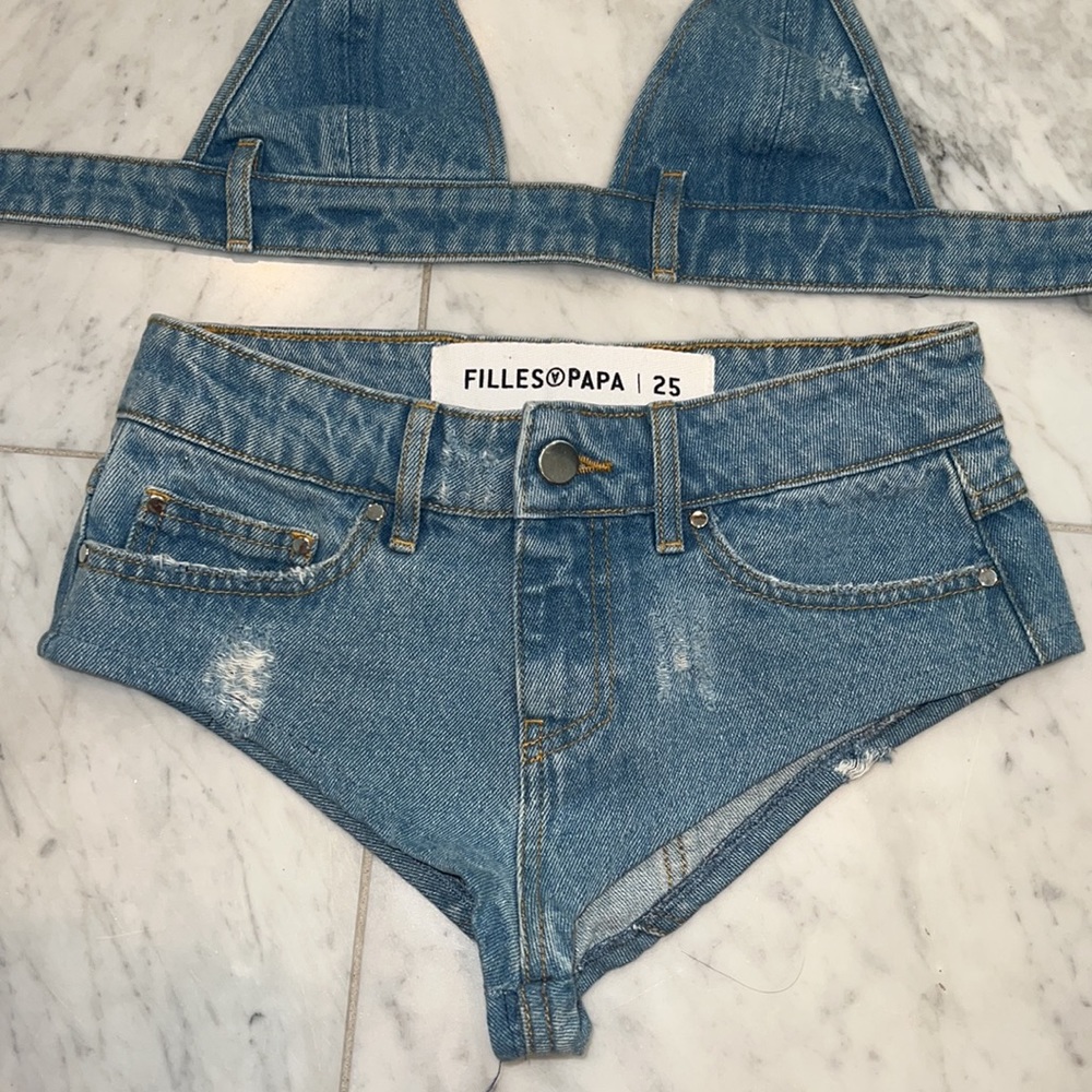 Filles A Papa denim micro shorts set jeans 25 XS - Picture 3 of 6